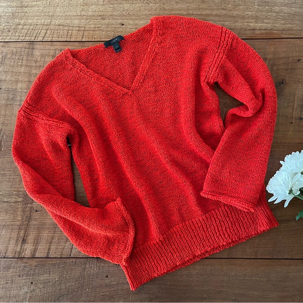 Madewell Red V-Neck Bell Sleeve Sweater